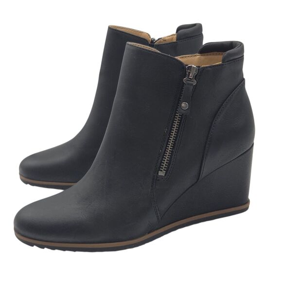 Soul Naturalizer Haley Women 9.5M Black Wedge Ankle Booties Zip Nubuck Style NEW - Picture 1 of 15